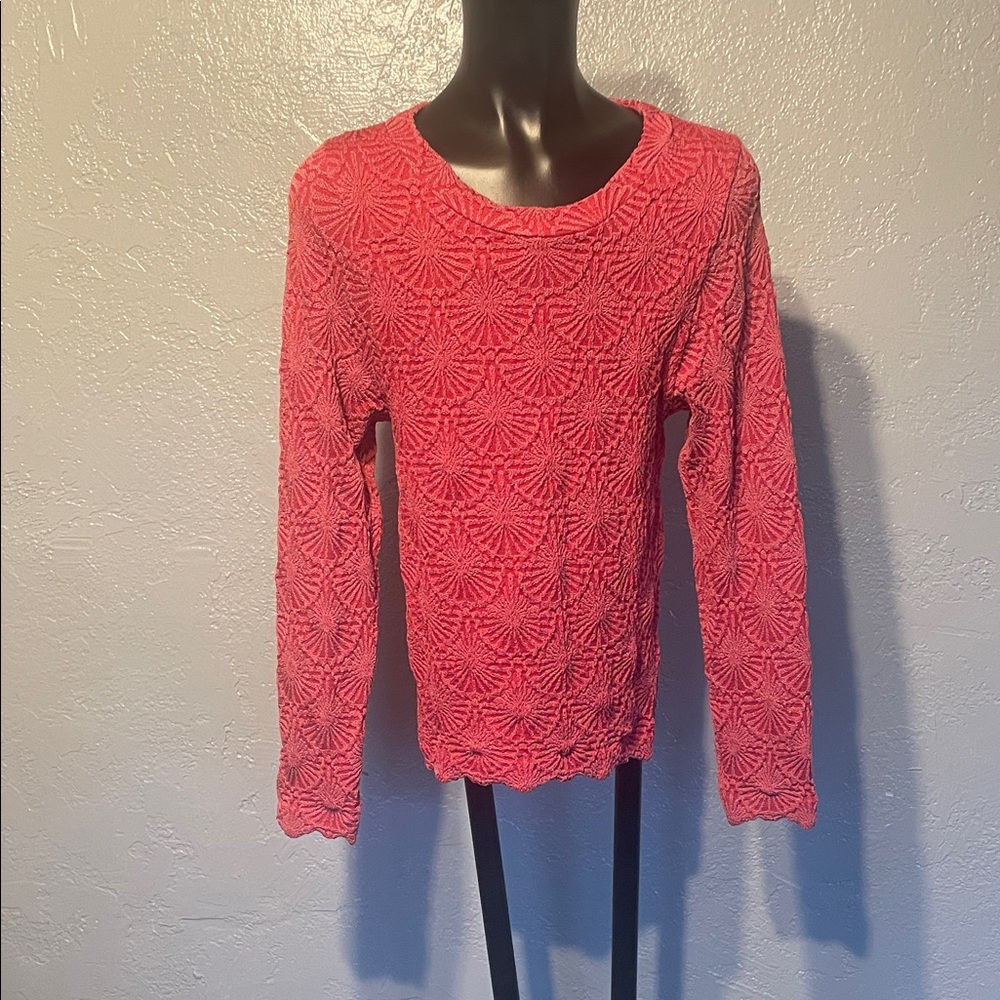 Aura Coral Textured Long Sleeve Top